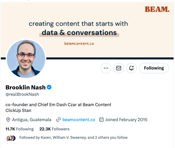 Brooklin Nash is a successful Twitter influencer.>