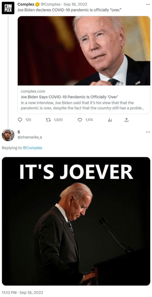 screenshot of It's Joever” Meme on twitter
