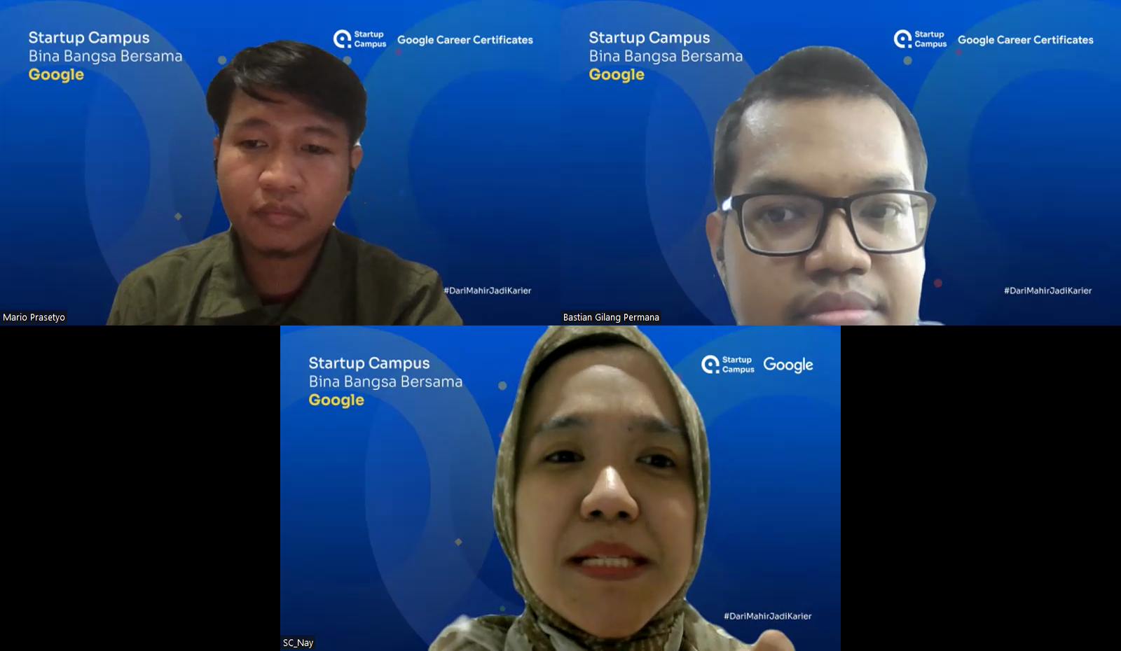 (Tiga peserta Google Career Certificate di Startup Campus)