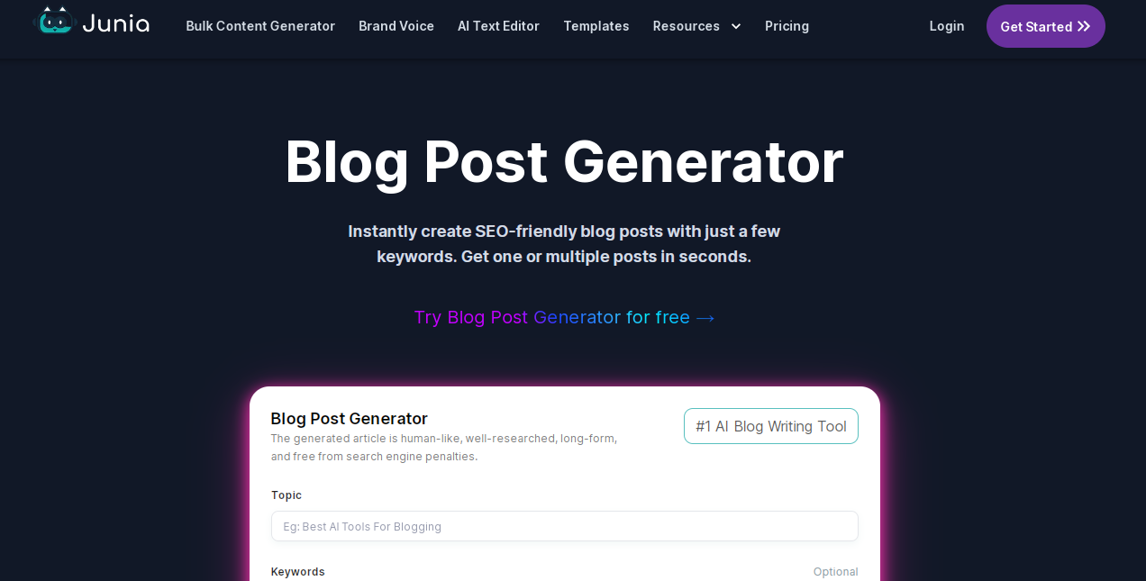 Junia.AI's Free Blog Post Generator