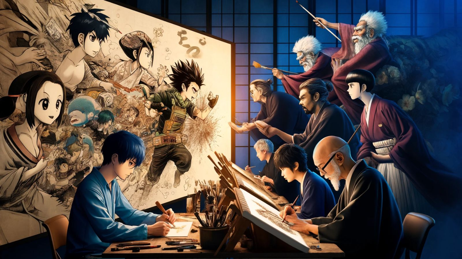 Anime drawings reflecting the Japanese culture