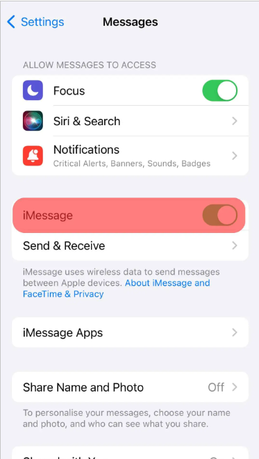 This will turn off iMessage for all contacts, and not a specific one. But you can turn iMessage on at any time