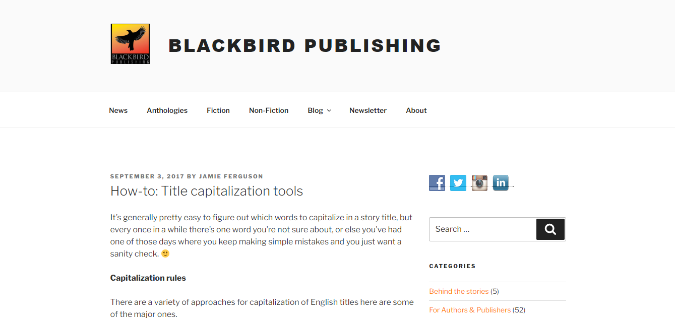 Blackbird Publishing Title Capitalization Tools