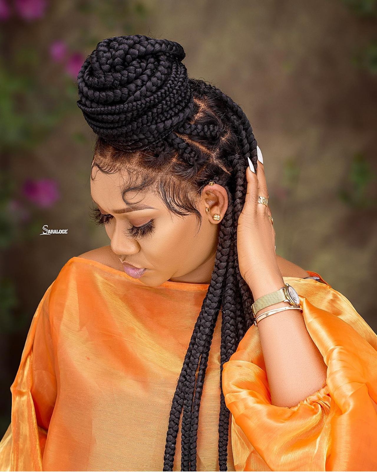 Large Box Braids in Half Updo