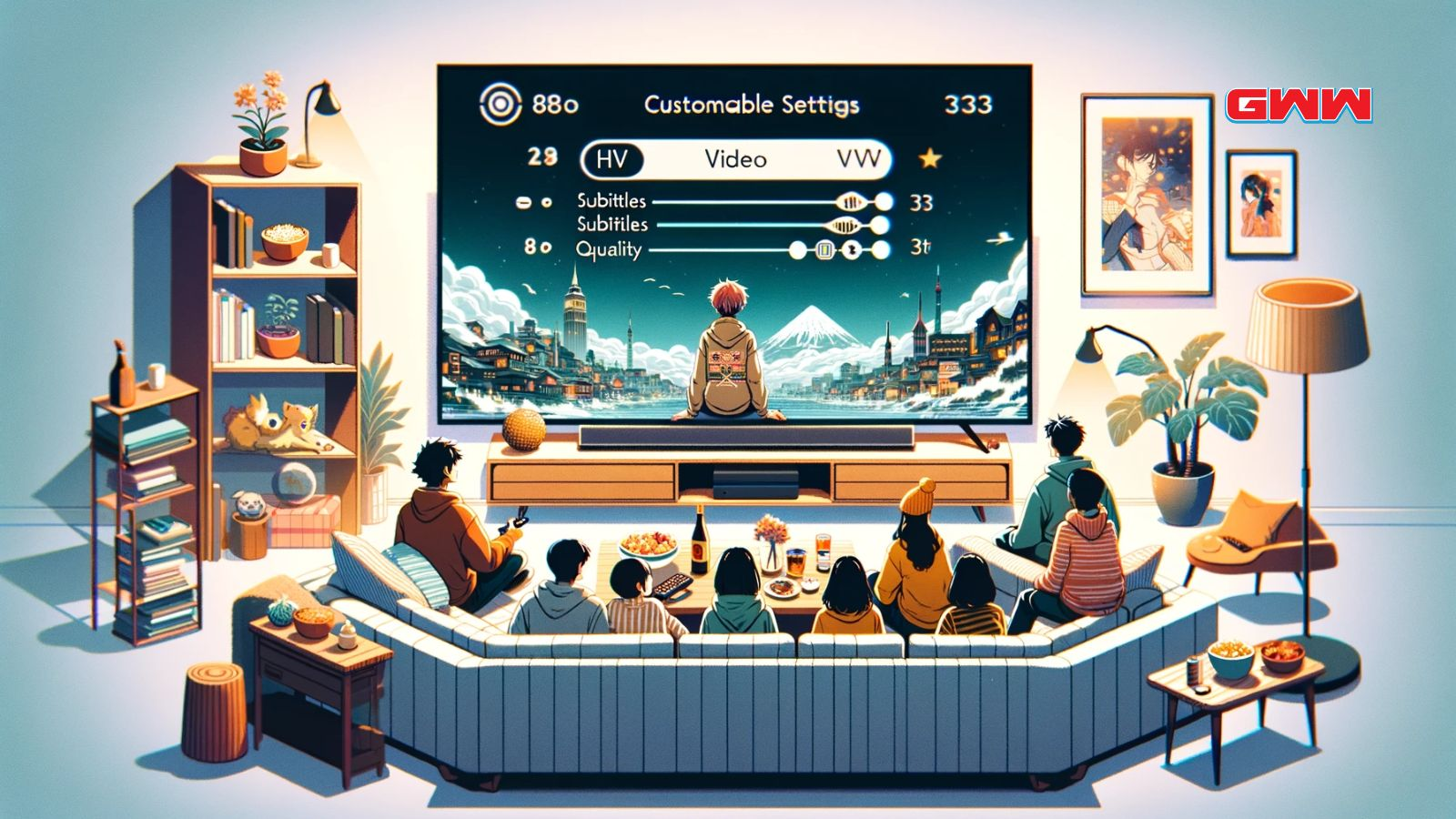 People streaming anime on Chia Anime on a big TV screen