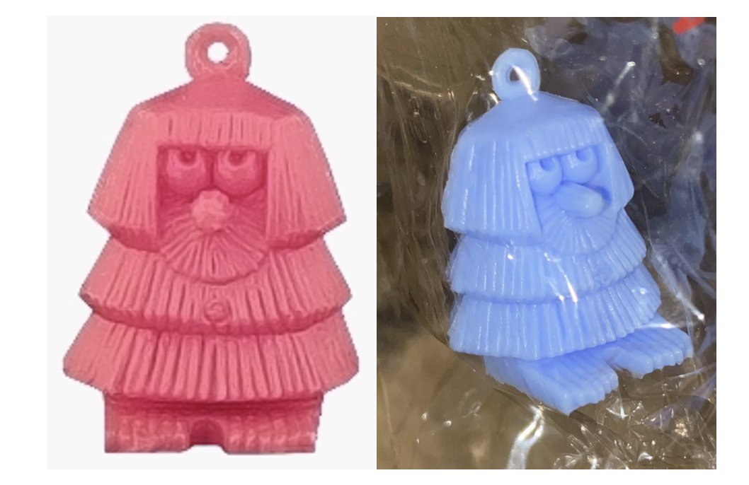 A pink and blue plastic figurines

Description automatically generated