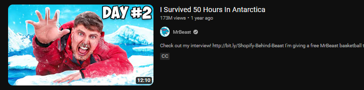 MrBeast Survived 50 Hours in Antarctica - YouTube Video Title Image