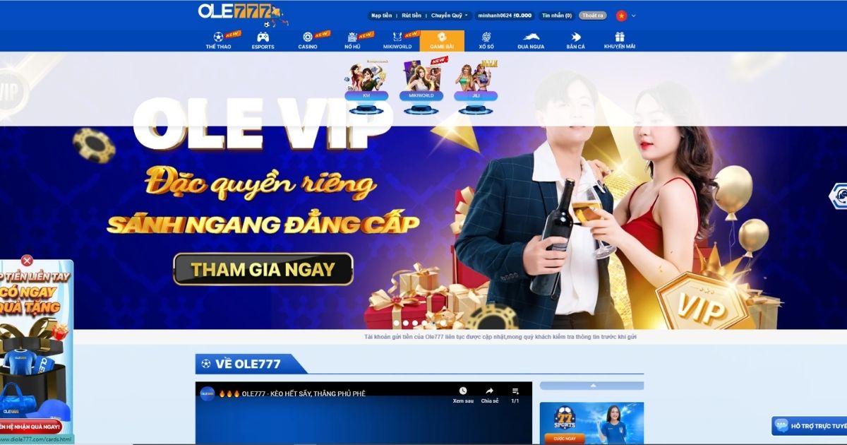 Truy cập sảnh KING MIDAS tại mục game bài