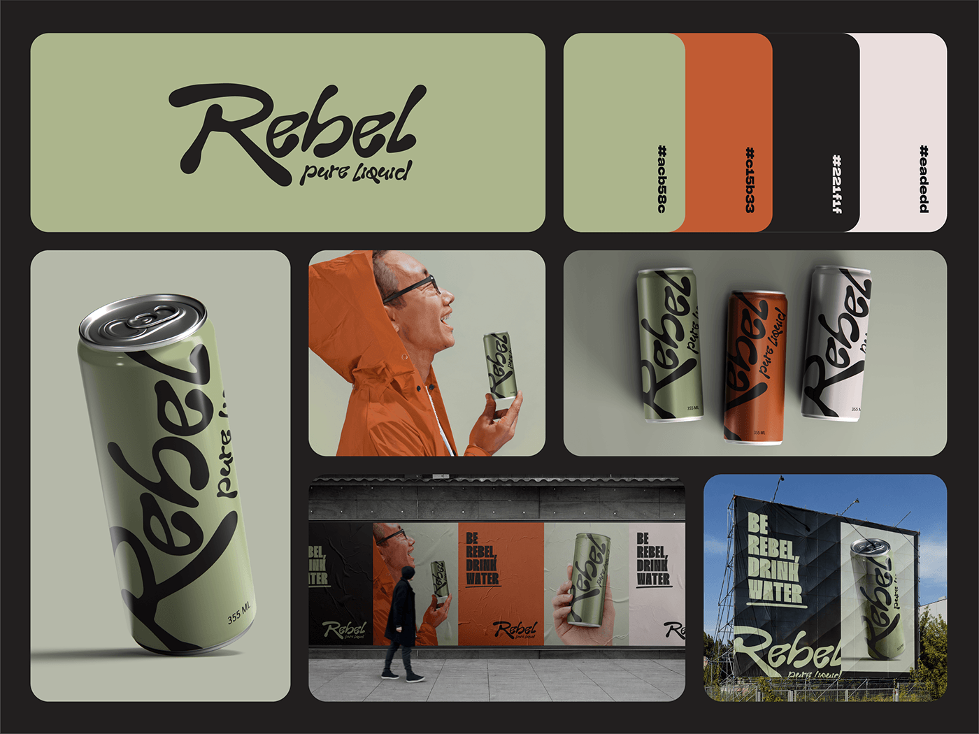 brand identity branding  visual identity logo Logo Design rebel packing Packaging water soda can