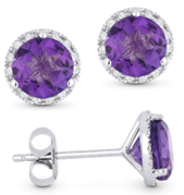 Birthstone Diamond and amethyst earrings