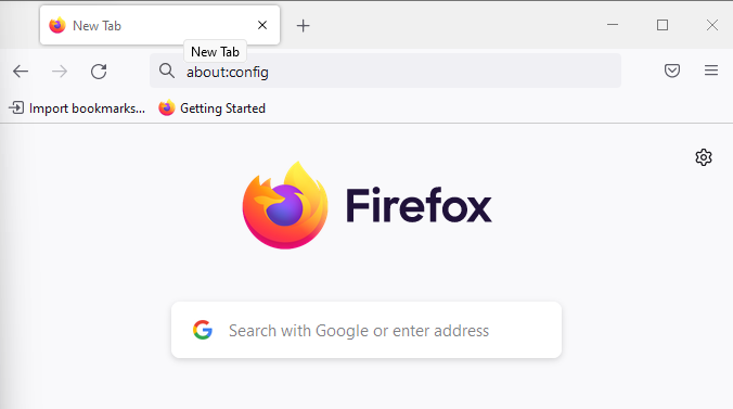 Screenshot of a new Mozilla Firefox tab