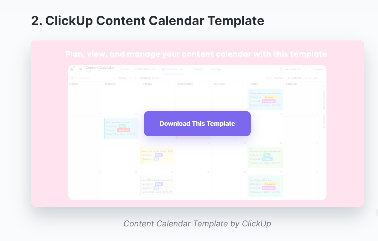 Example of template blog post by ClickUp