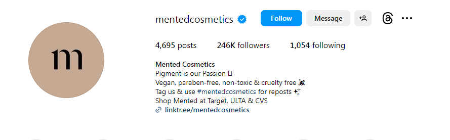 Visually Appealing Bio of 'mentedcosmetics' With Accurate Spacing
