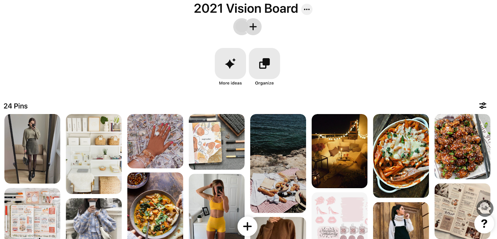 A photo of a 2021 vision board mood board on Pinterest.