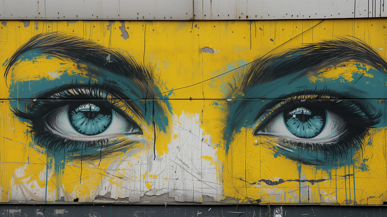 Vibrant street art of a woman’s eyes in Brussels