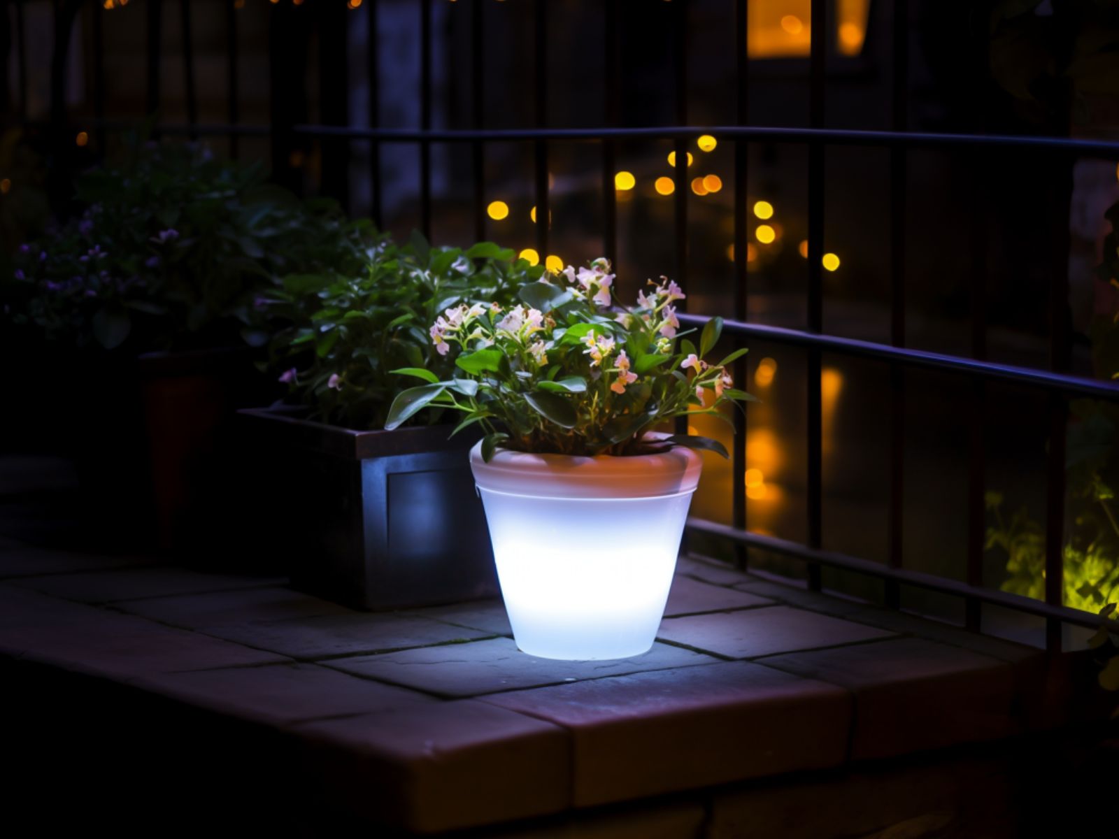 An LED pot placed in a balcony