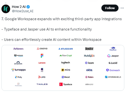 Tweet about Google Workspace and Jasper integration