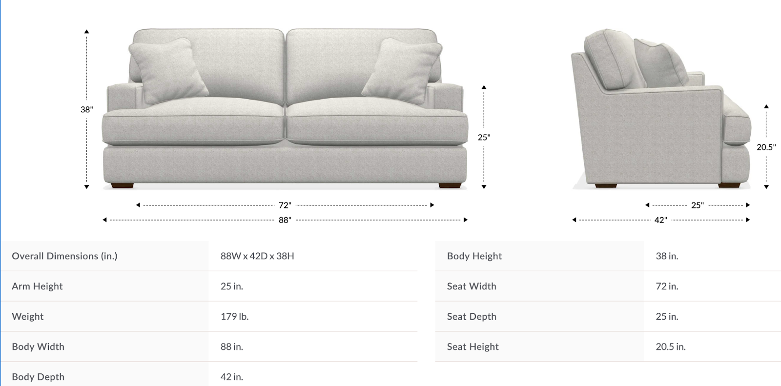 paxton sofa size