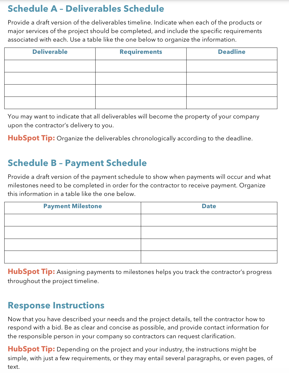 Hubspot’s free budget proposal template