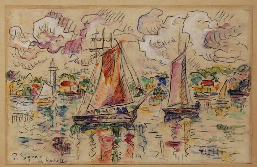 A drawing of boats on waterDescription automatically generated