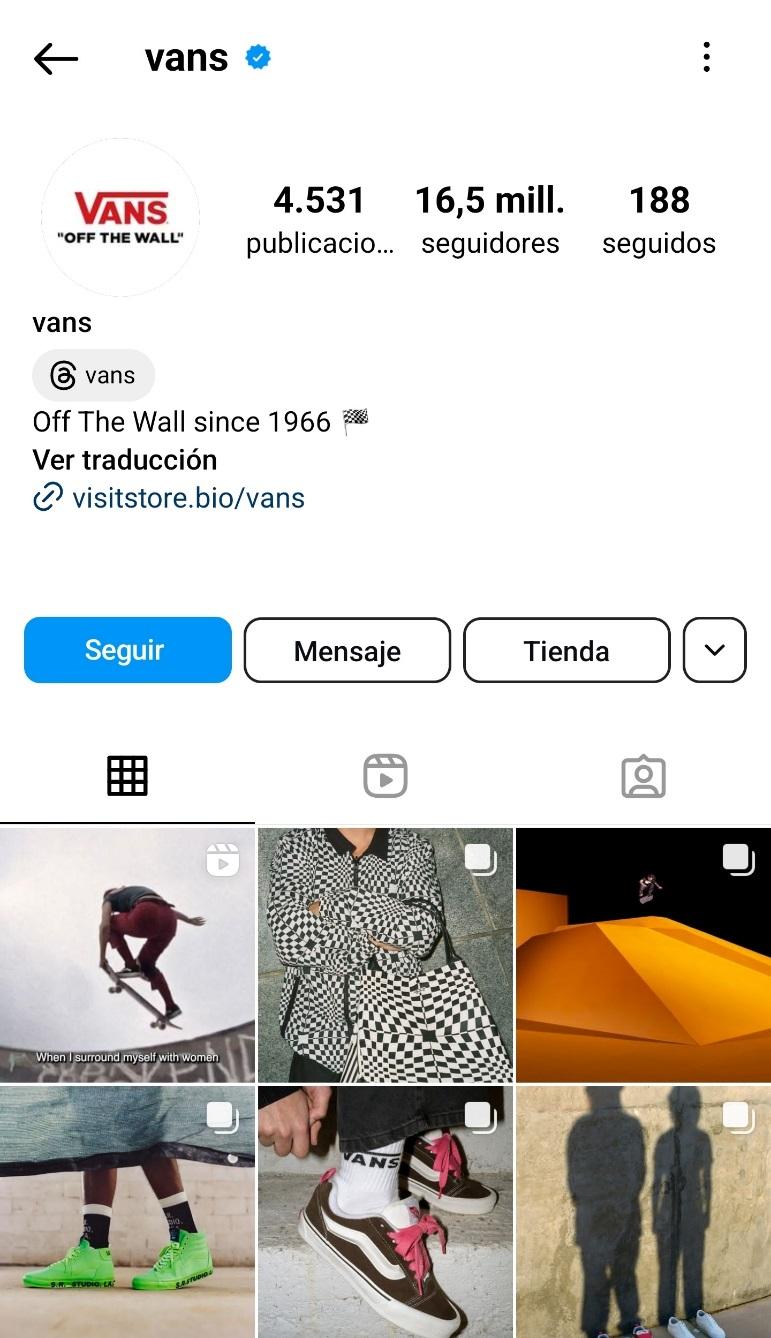 Feed de Instagram de la marca Vans