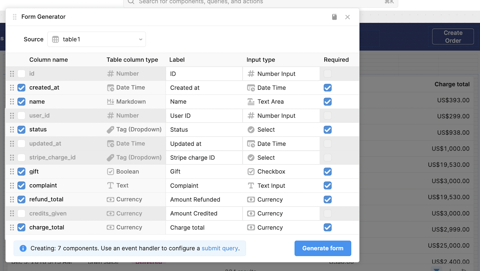 Automatic form generator in Retool