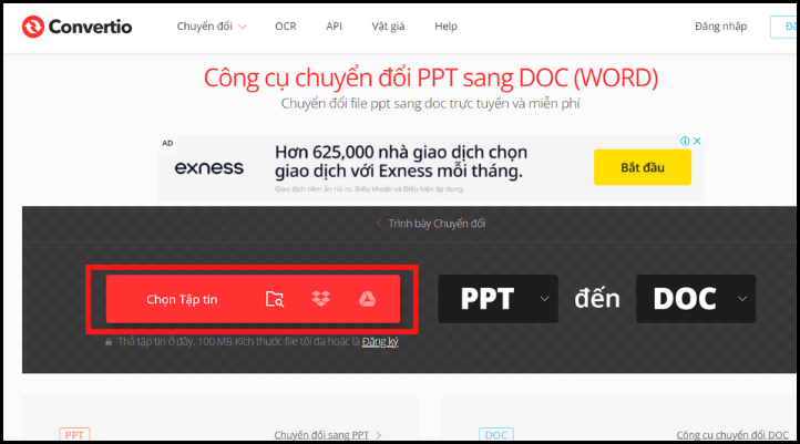 Truy cập Convertio và tải tập tin