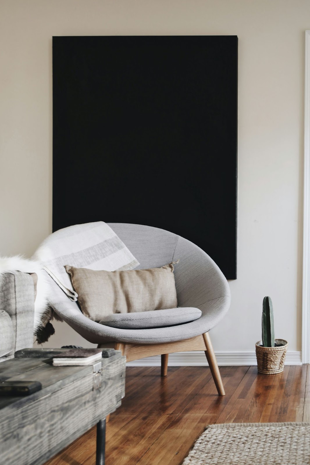 A minimalism black wall art in interior design