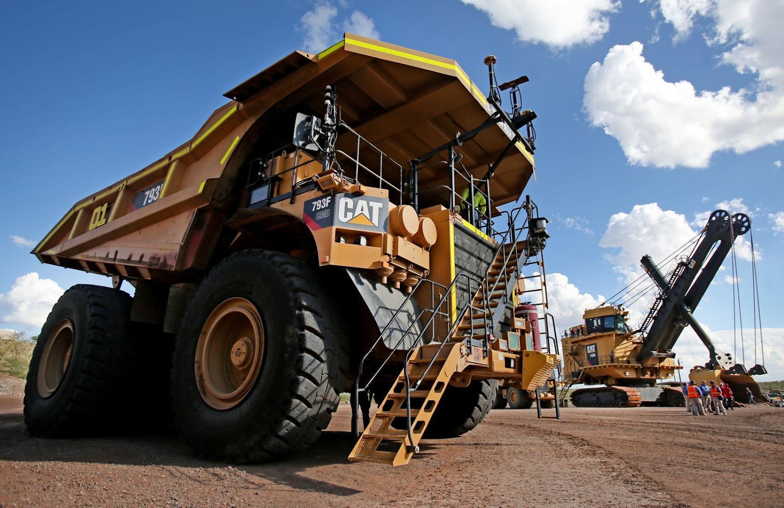 A Caterpillar 793F RBT truck parked on a mine site.