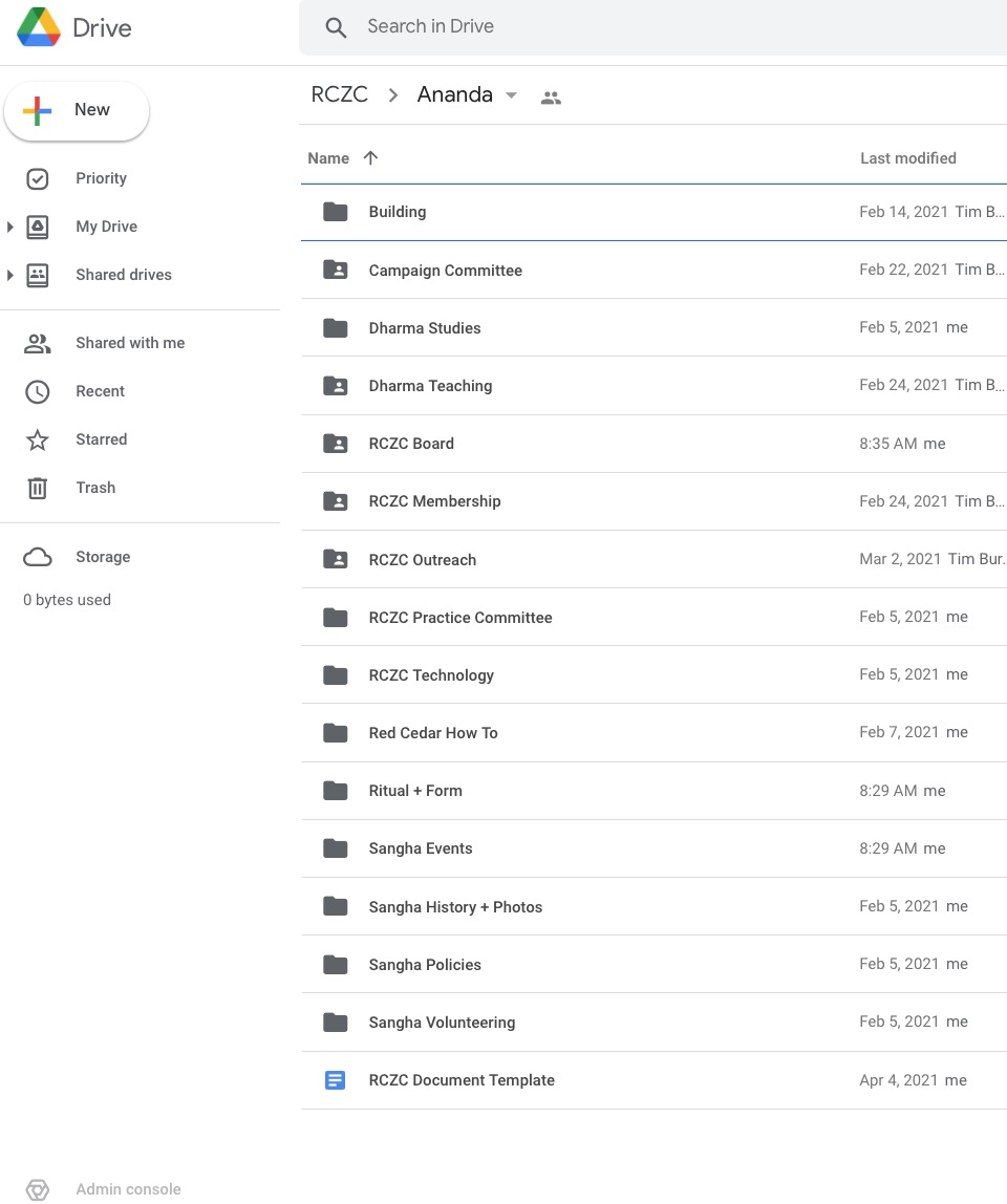 Screen shot of Ananda, showing over a dozen folders