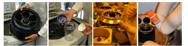 Text Box: Large and small centrifuge rotors, bottles, and tubes. Bottles and tubes with caps and seals. Source: Berkeley Lab EHS. 