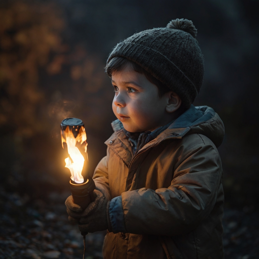 A little boy is holding a torch to light out the way - Names That Mean Fire - Baby Journey