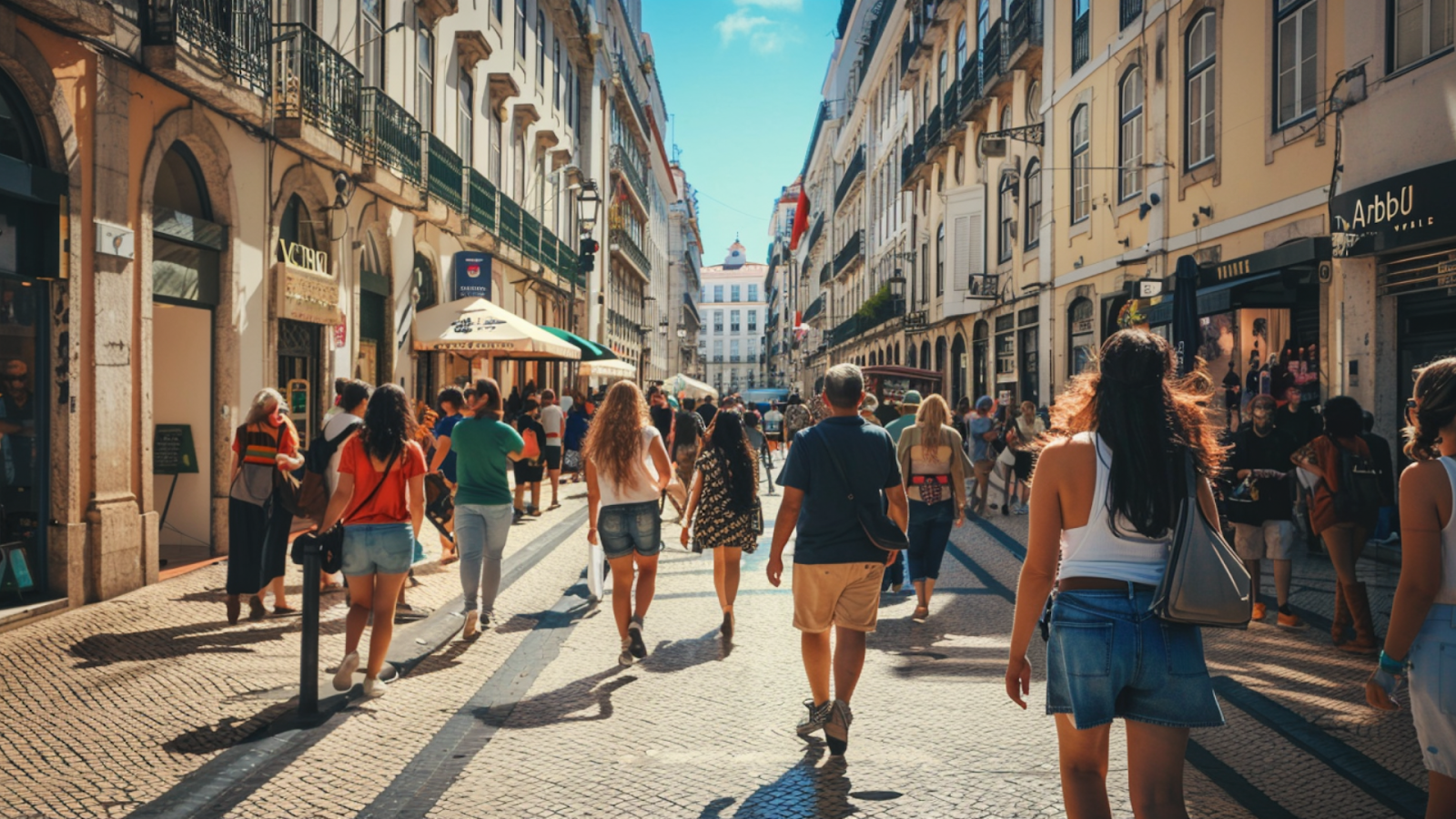 People walking along the street in Lisbon