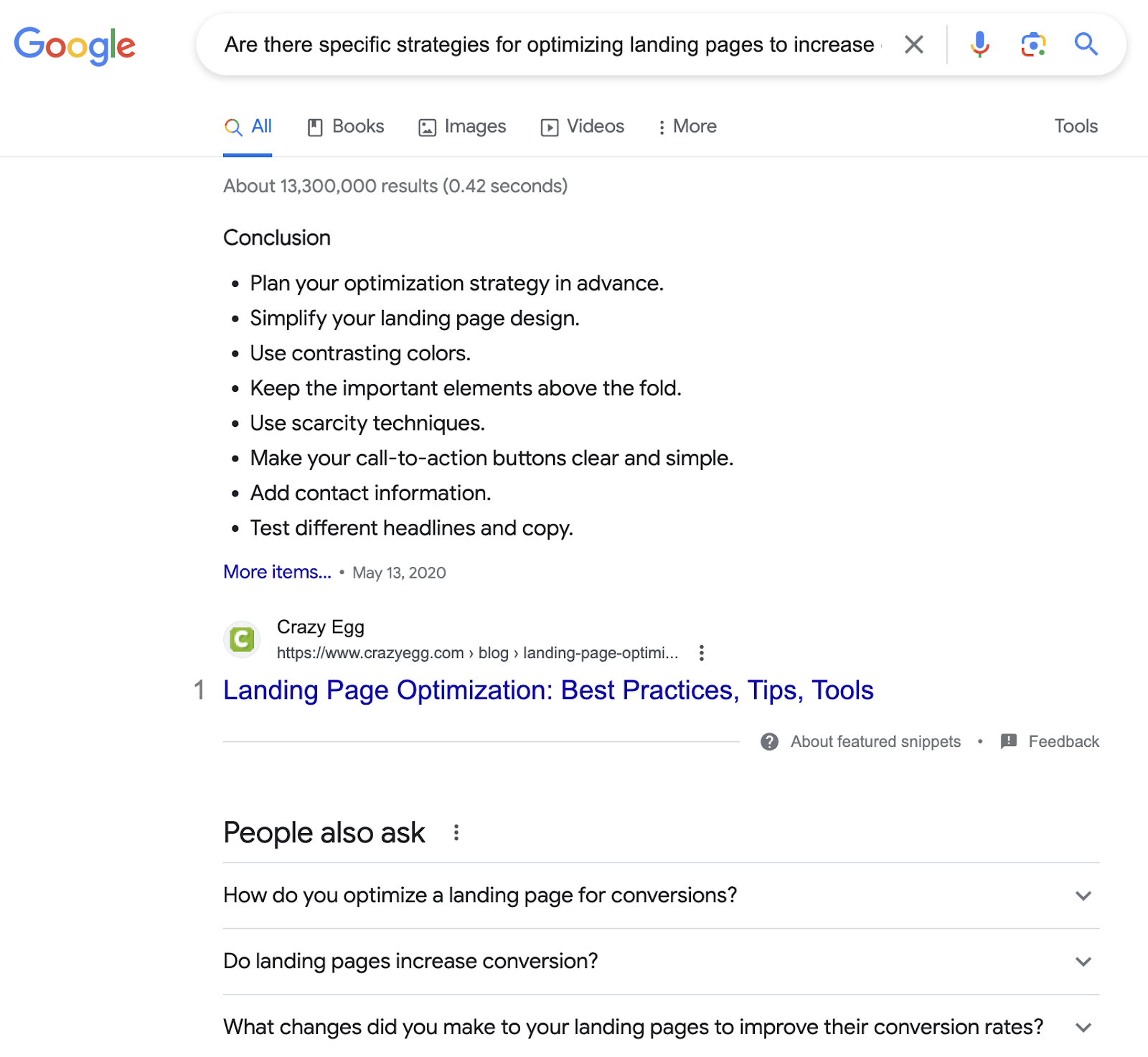 Google search for a longtail keyword