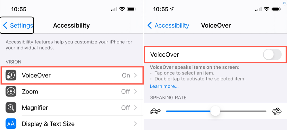 iphone voiceover turn off