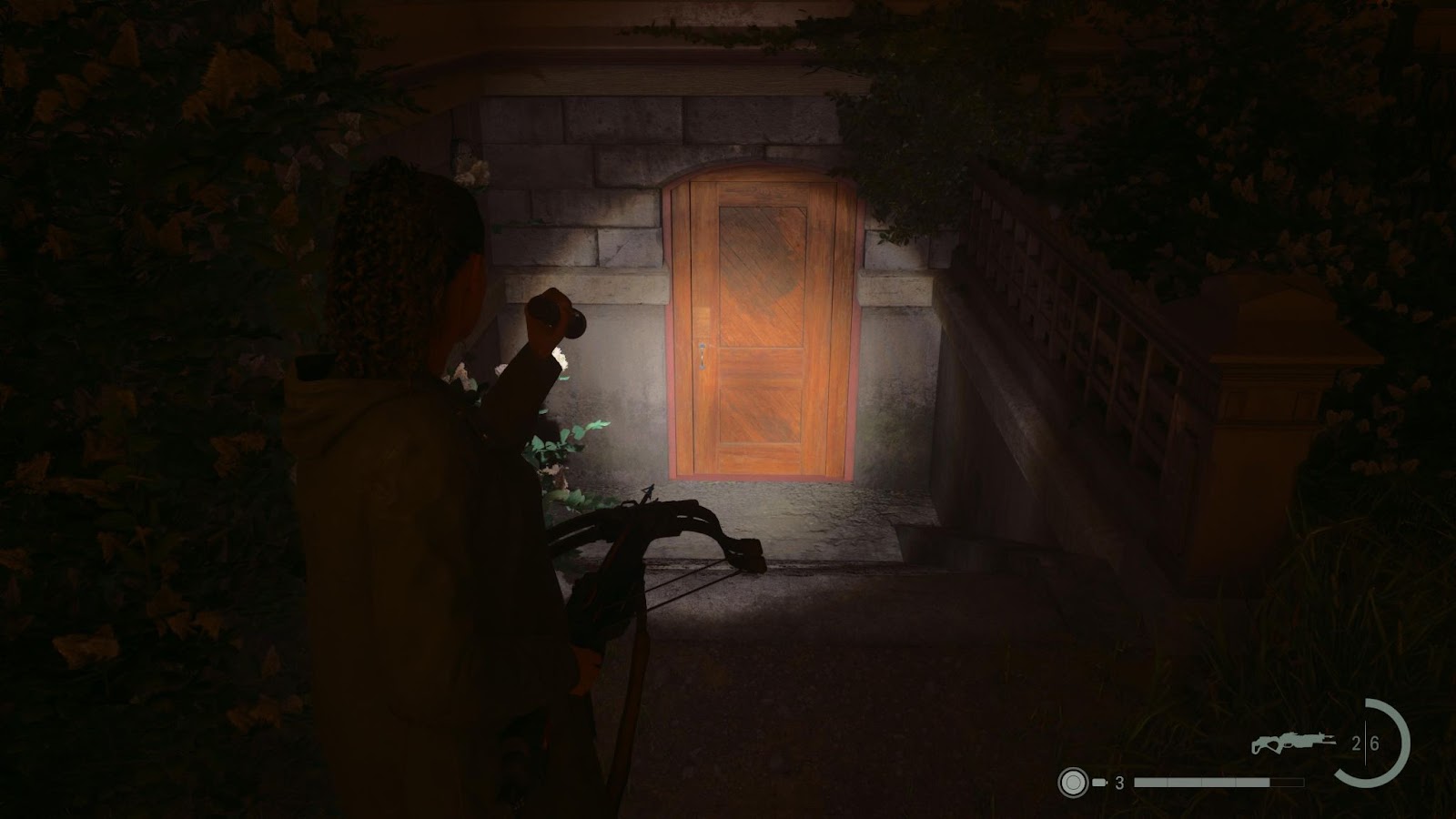 An in game screenshot of the Valhalla Nursing Home basement door in Alan Wake 2. 