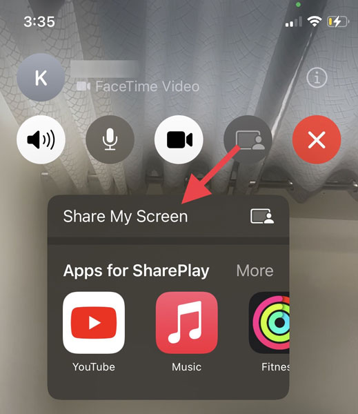 Share Screen Option in FaceTime