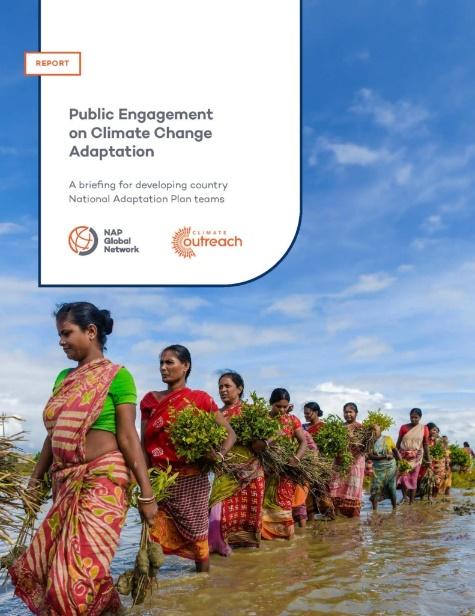 book cover with a photo of women carrying plants across a river.