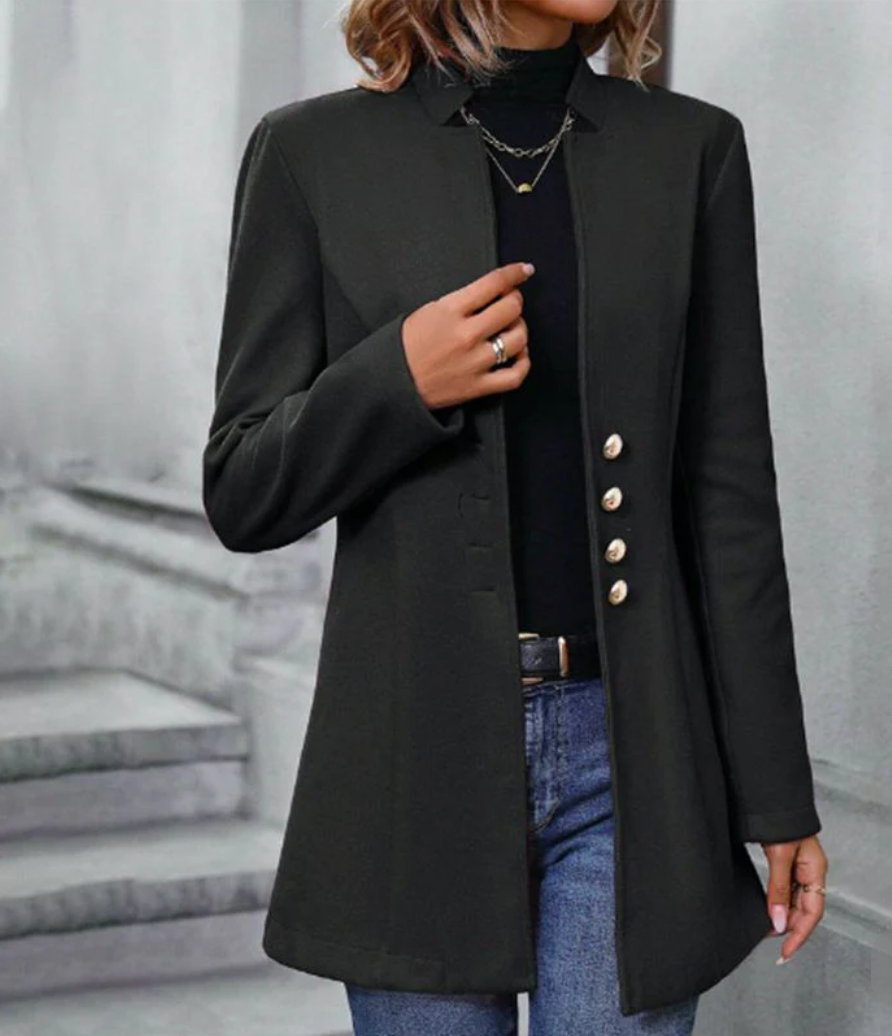 Elegant Long Sleeve Plain Outerwear