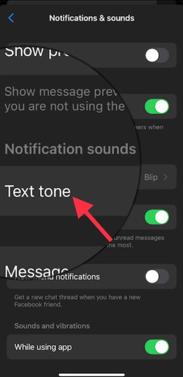 Under the Notifications sound, click on Text Tone.