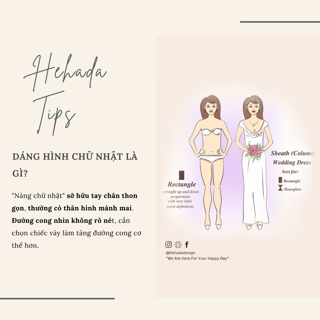 Chọn váy cưới dáng hình chữ nhật