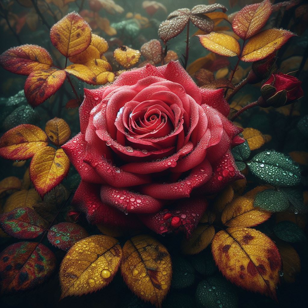 Куст розы, листья которого болеют ржавчиной