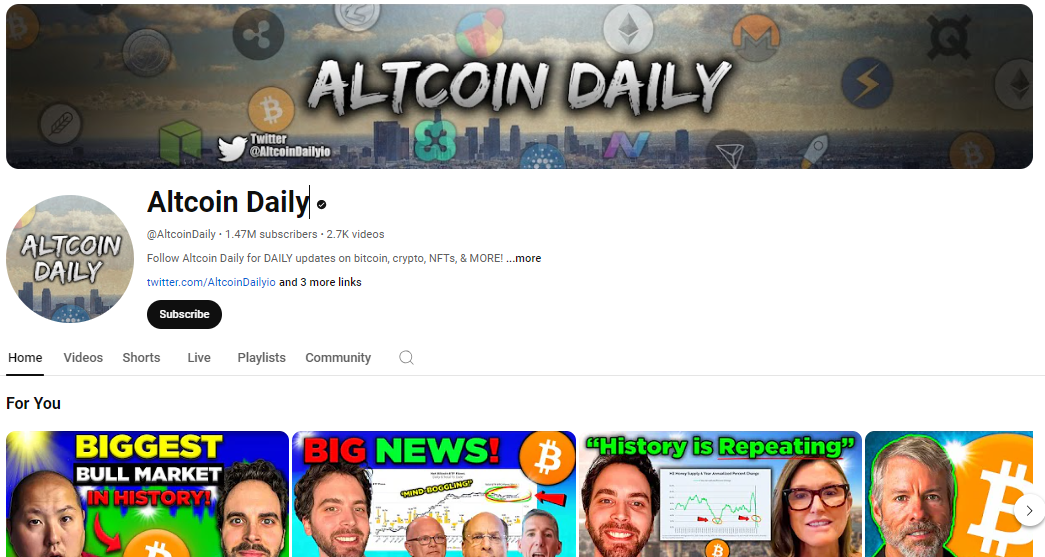 Altcoin Daily's YouTube Homepage