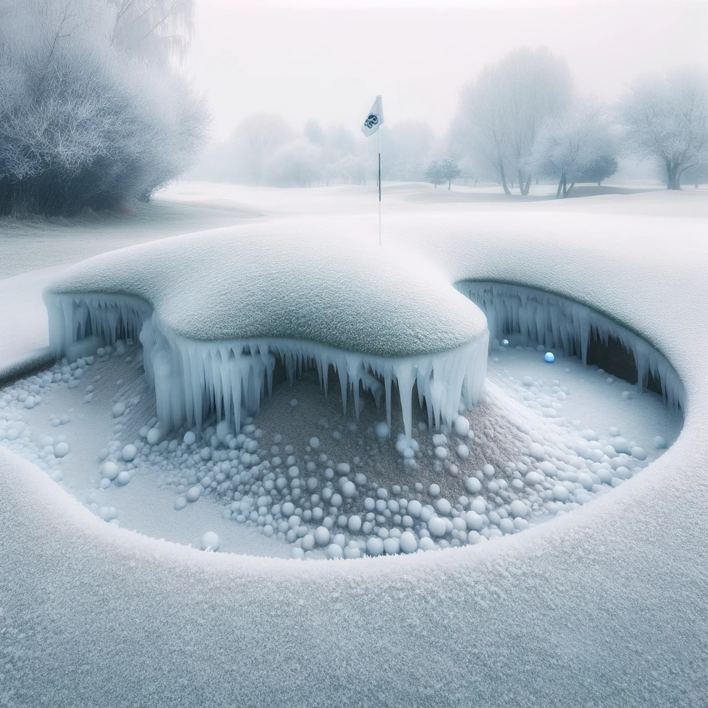 Frozen over bunker in a golf course