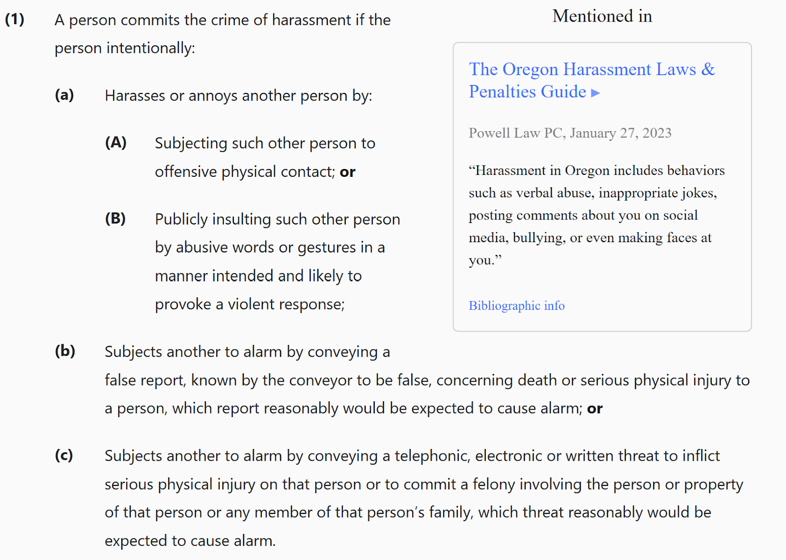 Oregon Revised Statutes § 166.065 - harassment