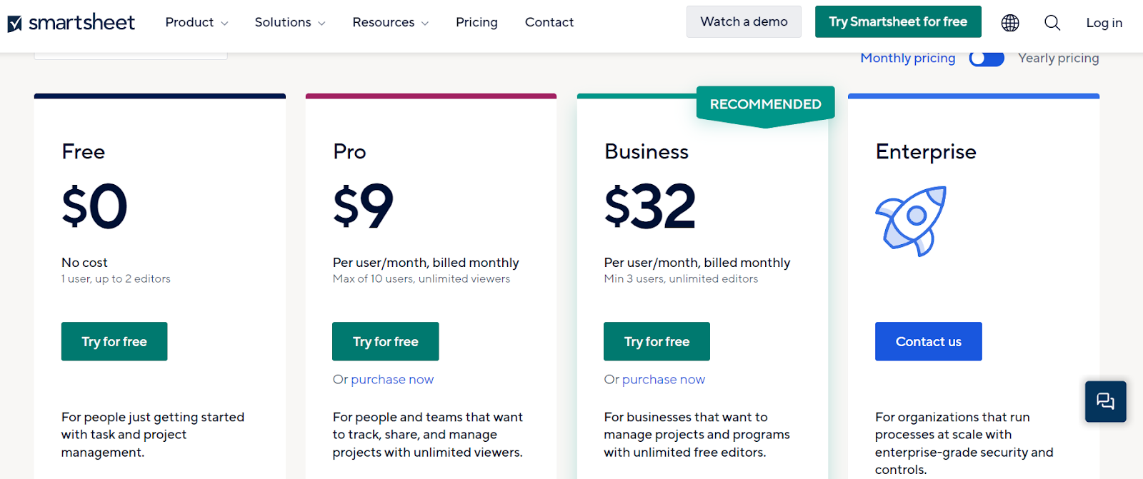 Pricing Plans for Smartsheet