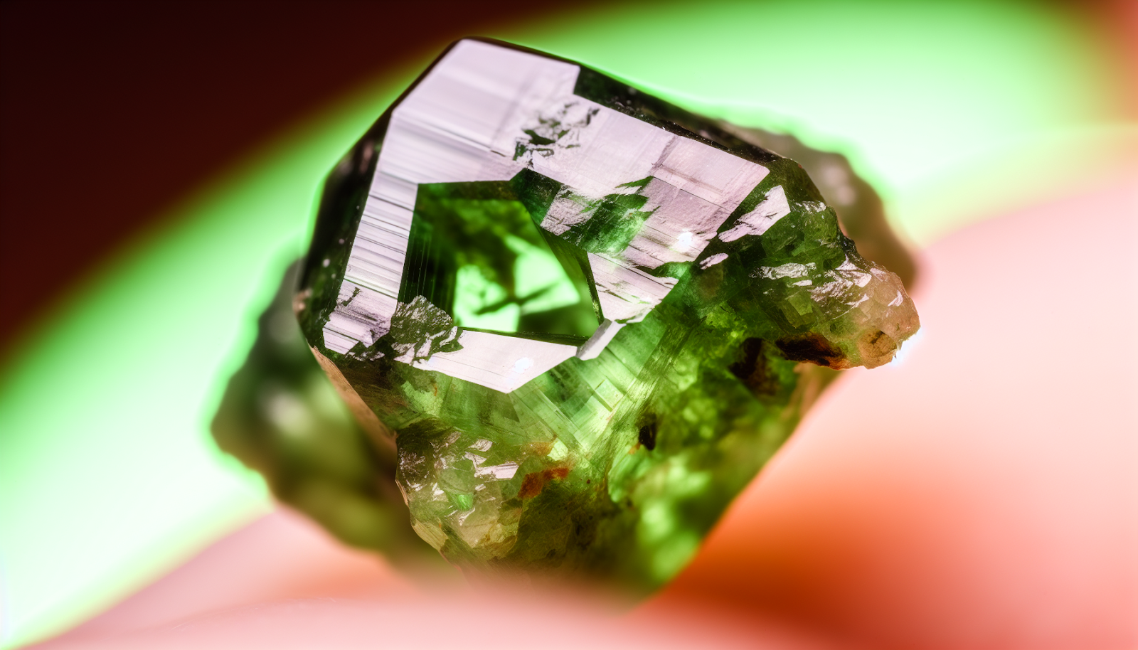 A close-up of a raw tsavorite crystal in its natural form