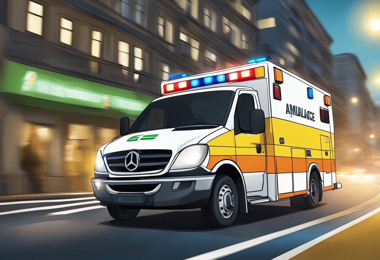 An ambulance speeding through the streets of Curitiba, with its lights flashing and siren blaring