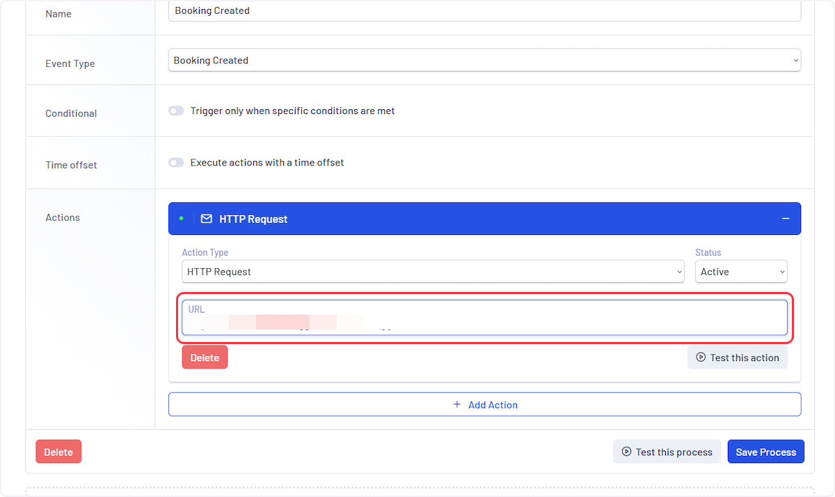 Copy the webhook URL from the trigger flyout and paste it under the URL field.