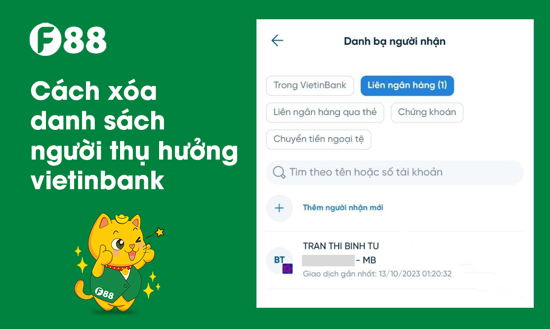 Cách xóa danh sách người thụ hưởng vietinbank